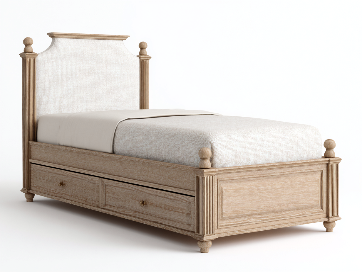 Einzelbett Massivholz MDF 200x90x100 cm - Natur - Beige - Klassisches Design mit Stauraum geeignet für das Schlafzimmer-Nestuppad