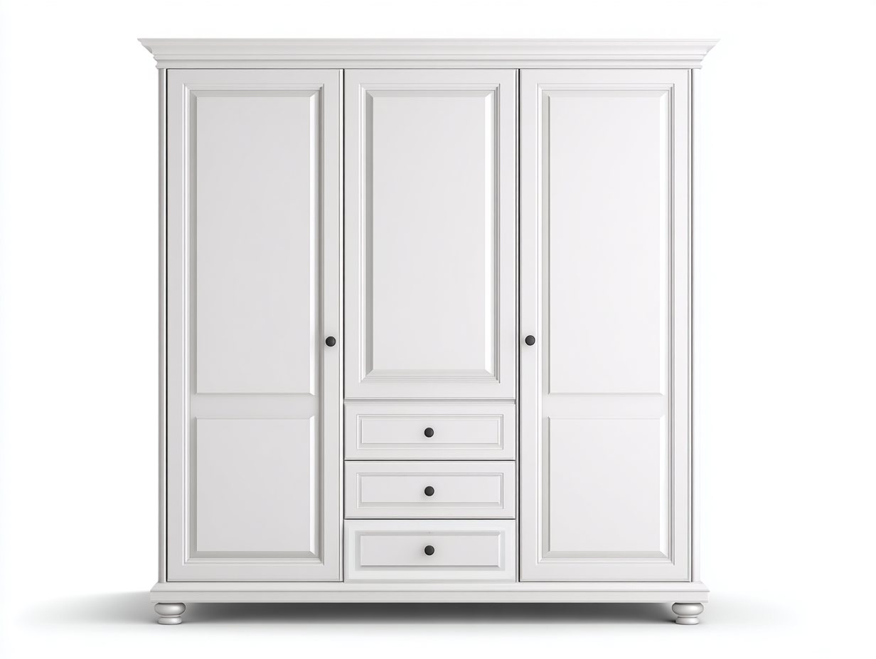 Kleiderschränke mit drei Türen Holzwerkstoff 150x60x200 cm - Weiß - Klassisches Design für Schlafzimmer-Nestuppad