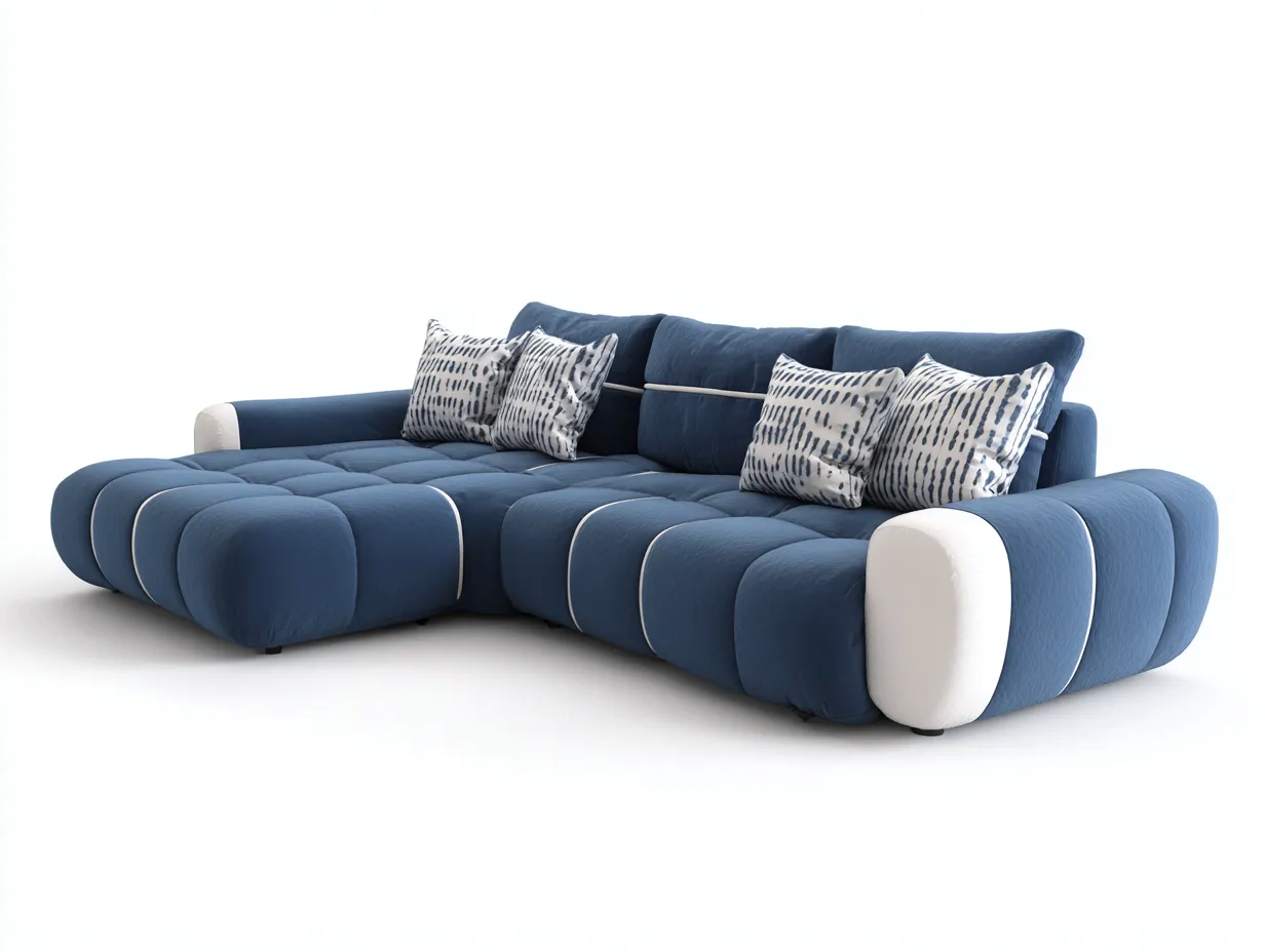 Ecksofa-Stoff-285x175x78 cm-Dunkelblau-Weiß-Moderner Stil-Nestuppad
