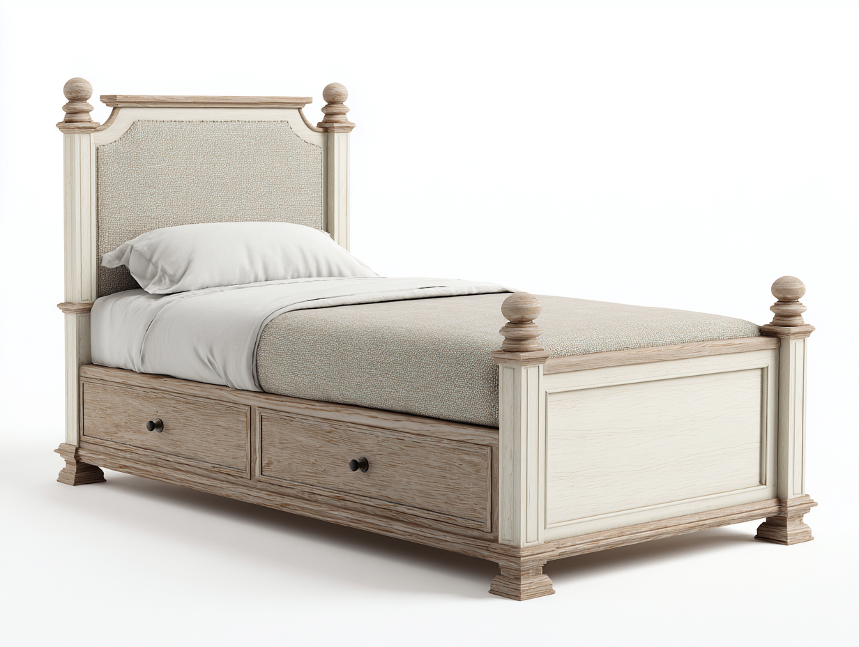 Einzelbett Massivholz MDF 200x90x95 cm - Weiß - Natur - Klassisches Design mit Stauraum geeignet für das Schlafzimmer-Nestuppad