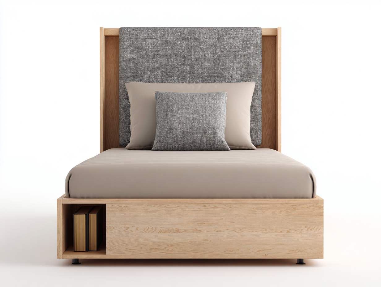 Einzelbett für Schlafzimmer Holz Stoffpolster 200x90x95 cm - Naturholz - Grau - modernes Design-Nestuppad