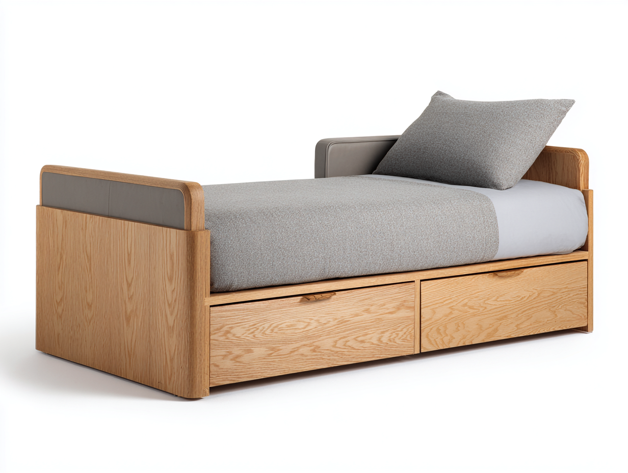 Einzelbett für Schlafzimmer Holz Stoffpolster 200x90x95 cm - Naturholz - Grau - modernes Design-Nestuppad