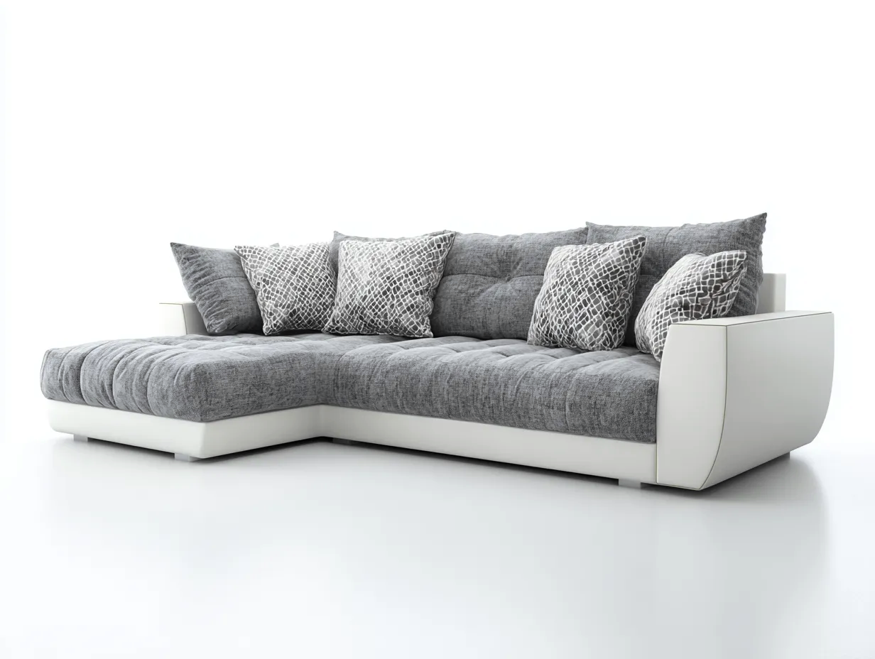 Ecksofa-Stoff-Kunstleder-296x182x82 cm-Grau-Weiß-Moderner Stil-Nestuppad