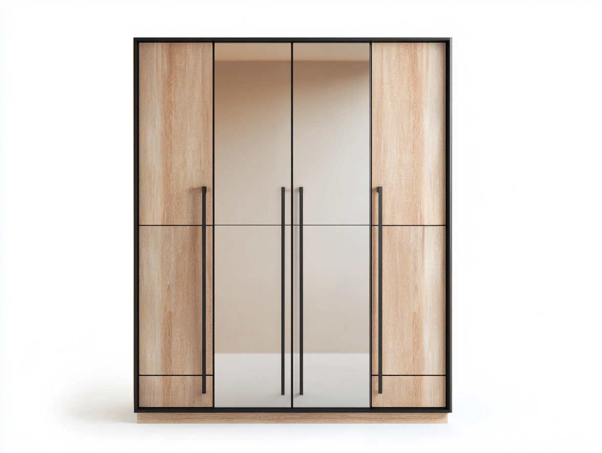 Kleiderschränke mit vier Türen Holz Glas 180x60x210 cm Eiche - Modernes Design geeignet für das Schlafzimmer-Nestuppad