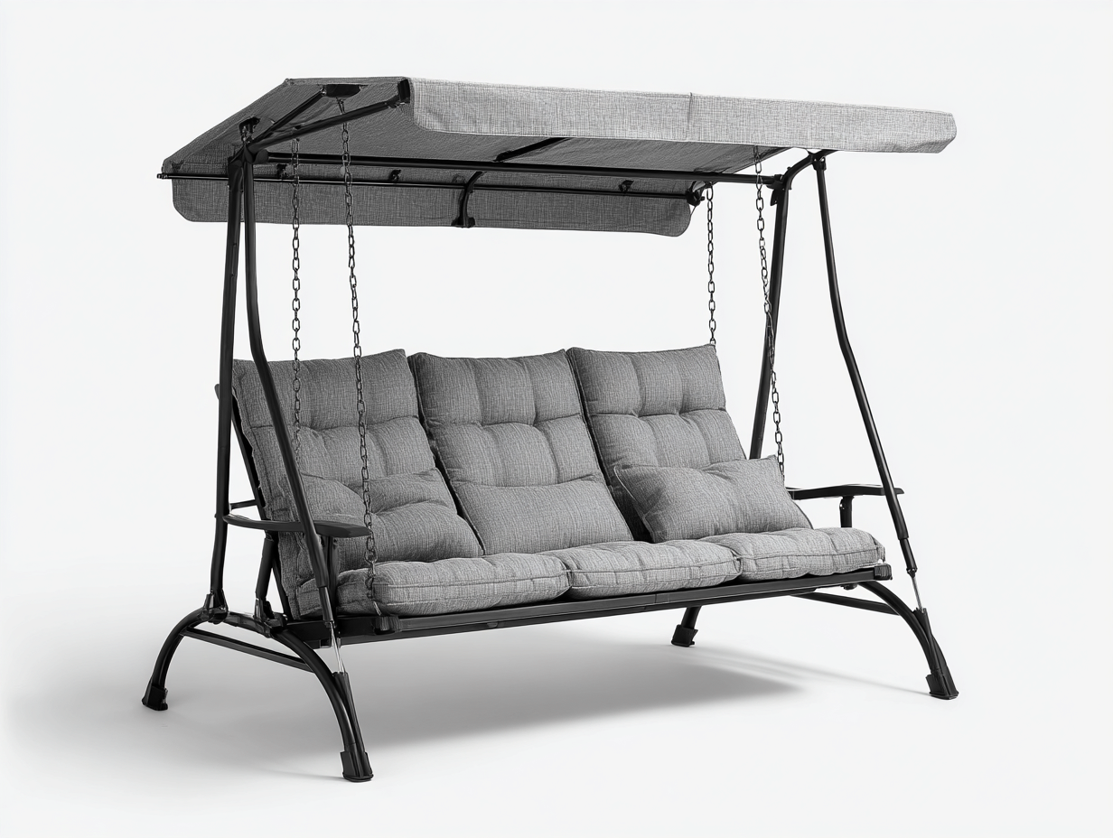 Balancelle de jardin en métal avec auvent 200x120x170 cm - gris - noir - balancelle confortable pour extérieur-Roomgetnest