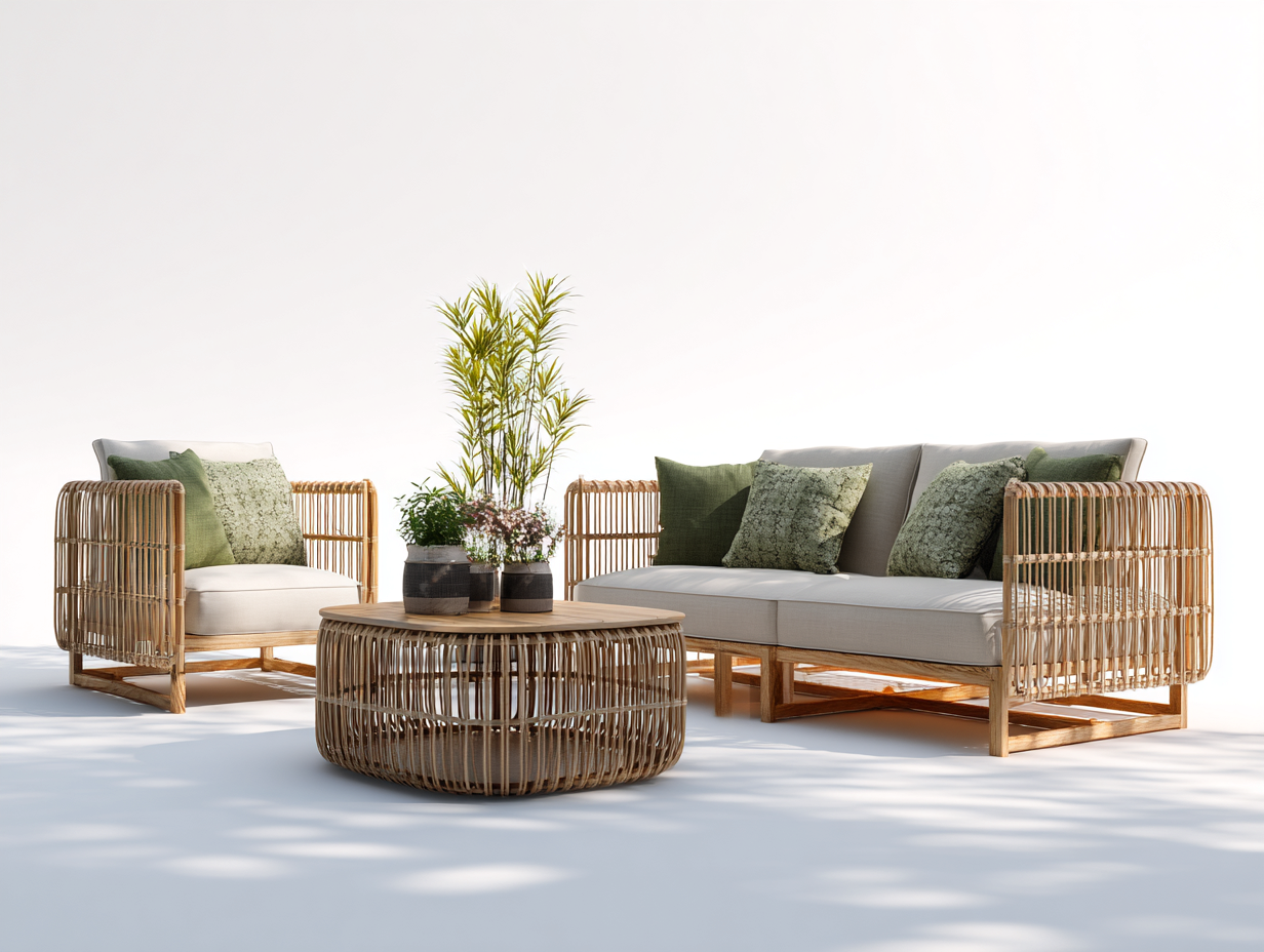 Canapé de jardin en rotin synthétique avec table basse 175x85x78 cm - beige - style naturel pour extérieur-Roomgetnest