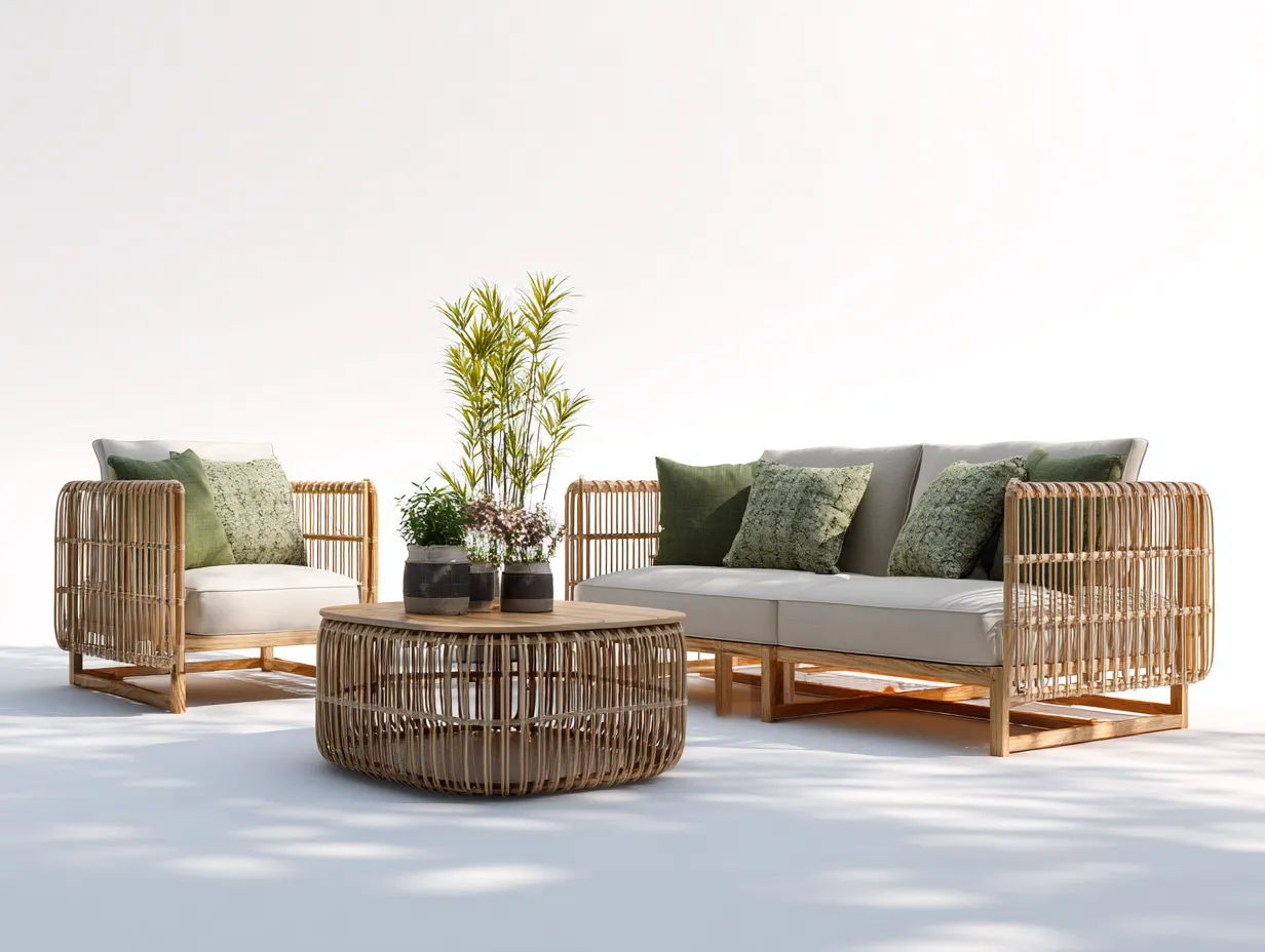 Canapé de jardin en rotin synthétique avec table basse 175x85x78 cm - beige - style naturel pour extérieur-Roomgetnest