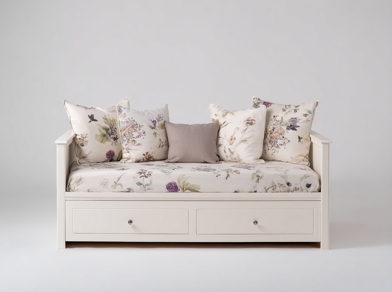 Canapé lit en bois avec revêtement textile 170x90x76 cm - blanc - design classique avec espace de rangement pour chambre-Roomgetnest