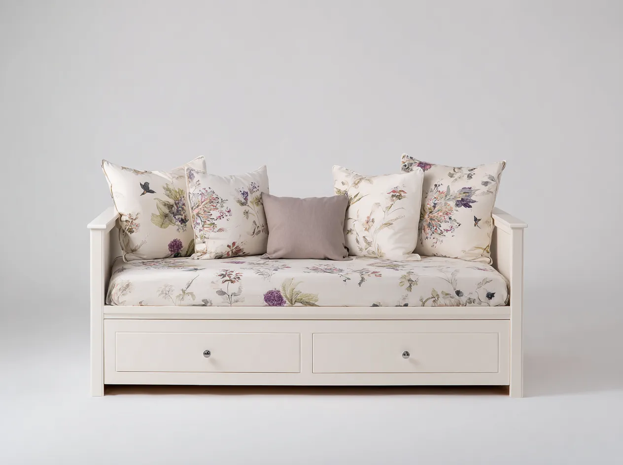 Canapé lit en bois avec revêtement textile 170x90x76 cm - blanc - design classique avec espace de rangement pour chambre-Roomgetnest