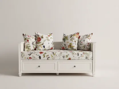 Canapé lit en bois avec revêtement textile 145x90x71 cm - blanc - design classique avec espace de rangement pour chambre-Roomgetnest