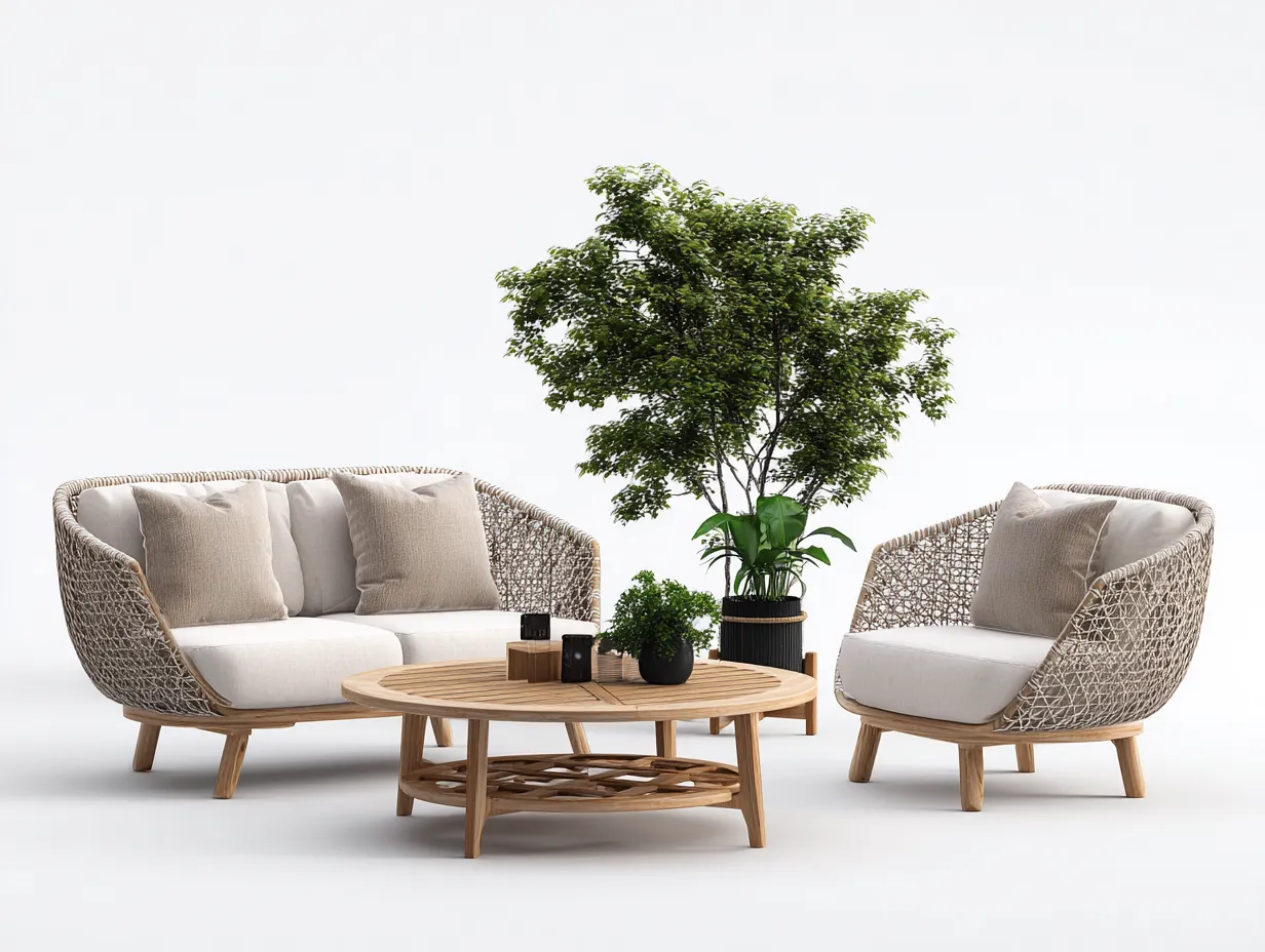 Canapé de jardin en rotin synthétique avec table basse 170x85x78 cm - beige - style naturel pour extérieur-Roomgetnest