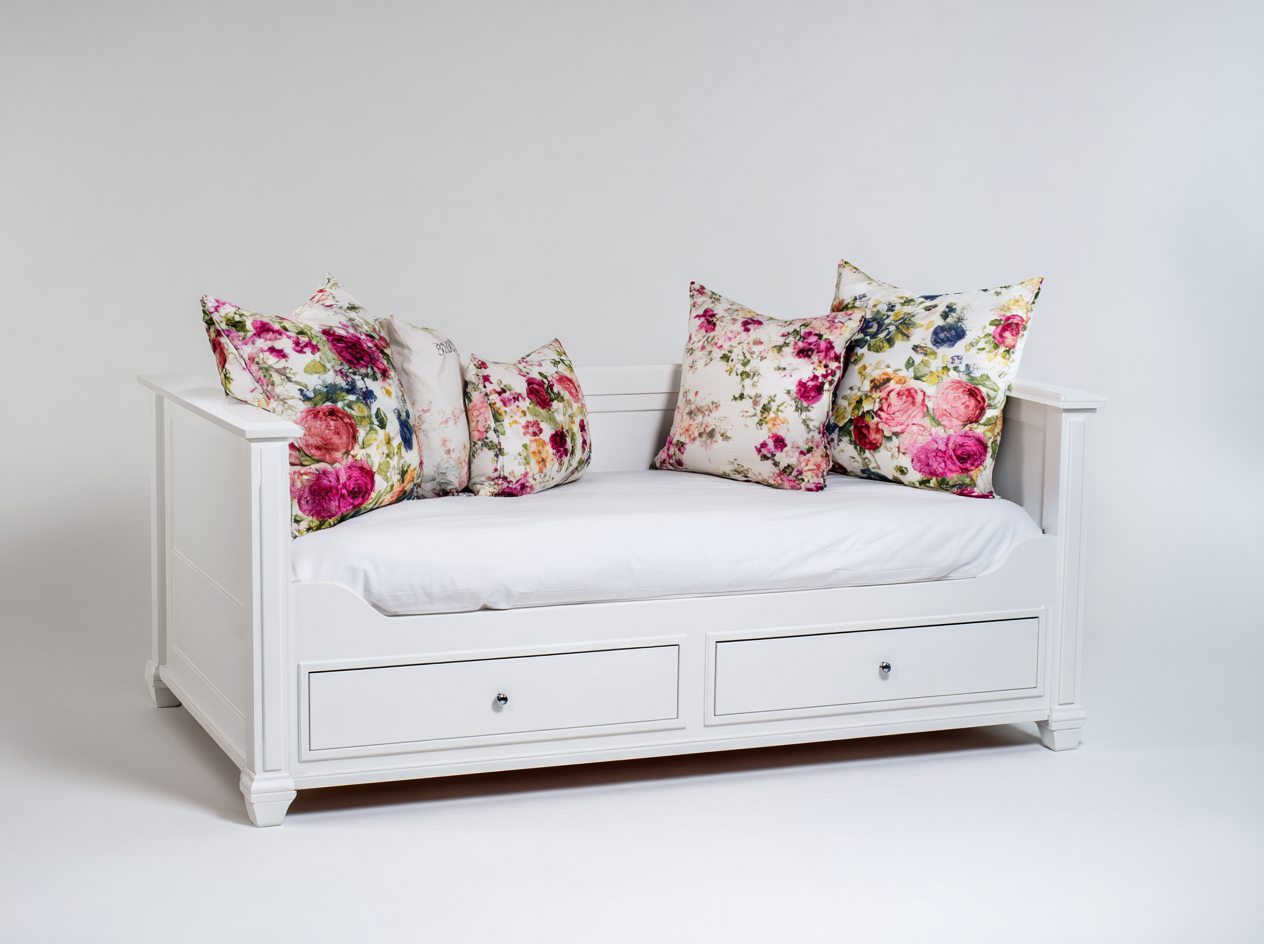 Canapé lit en bois avec revêtement textile 175x90x78 cm - blanc - design classique avec espace de rangement pour chambre-Roomgetnest