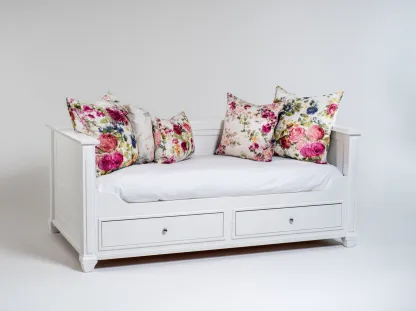 Canapé lit en bois avec revêtement textile 175x90x78 cm - blanc - design classique avec espace de rangement pour chambre-Roomgetnest