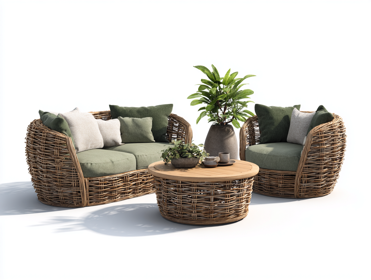 Canapé de jardin en rotin synthétique avec table basse 168x82x76 cm - brun - vert - style naturel pour extérieur-Roomgetnest
