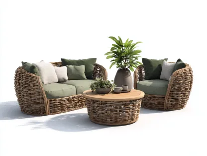 Canapé de jardin en rotin synthétique avec table basse 168x82x76 cm - brun - vert - style naturel pour extérieur-Roomgetnest