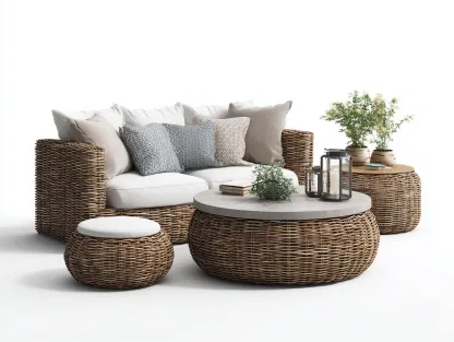 Canapé de jardin en rotin synthétique avec table basse 190x85x78 cm - brun - blanc - style naturel pour extérieur-Roomgetnest