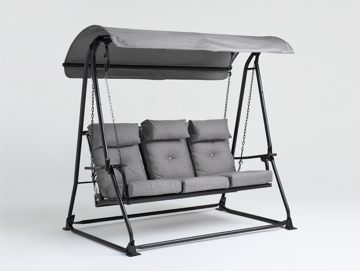 Balancelle de jardin en métal avec auvent 210x125x170 cm - gris - noir - balancelle extérieure stable et confortable-Roomgetnest