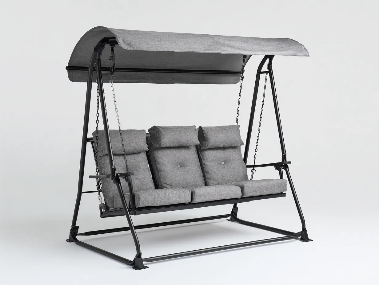 Balancelle de jardin en métal avec auvent 210x125x170 cm - gris - noir - balancelle extérieure stable et confortable-Roomgetnest