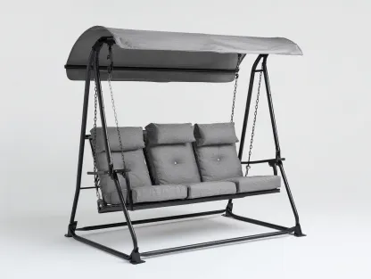 Balancelle de jardin en métal avec auvent 210x125x170 cm - gris - noir - balancelle extérieure stable et confortable-Roomgetnest