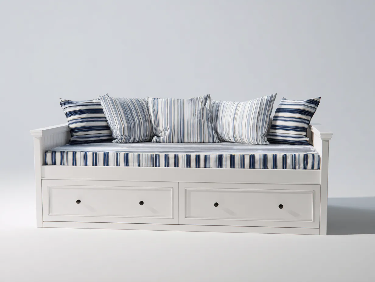 Canapé lit en bois avec revêtement textile 195x90x83 cm - blanc - design classique avec espace de rangement pour chambre-Roomgetnest