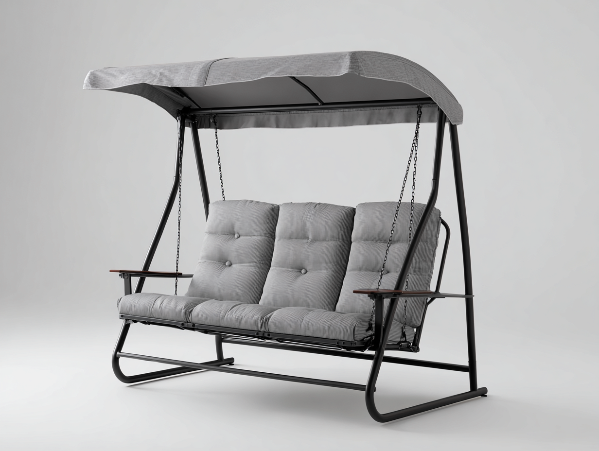 Balancelle de jardin en métal avec auvent 195x120x165 cm - gris - noir - balancelle confortable pour extérieur-Roomgetnest