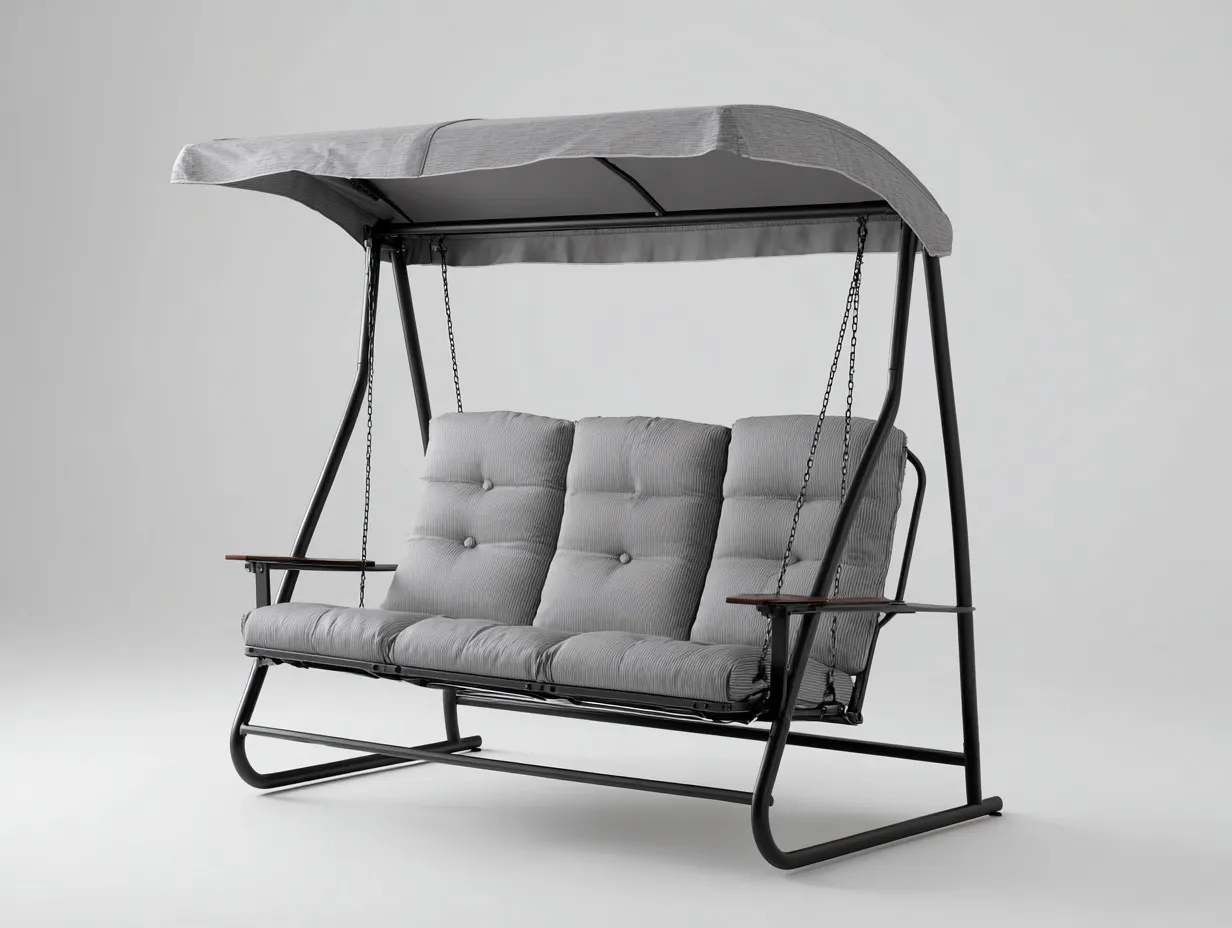 Balancelle de jardin en métal avec auvent 195x120x165 cm - gris - noir - balancelle confortable pour extérieur-Roomgetnest