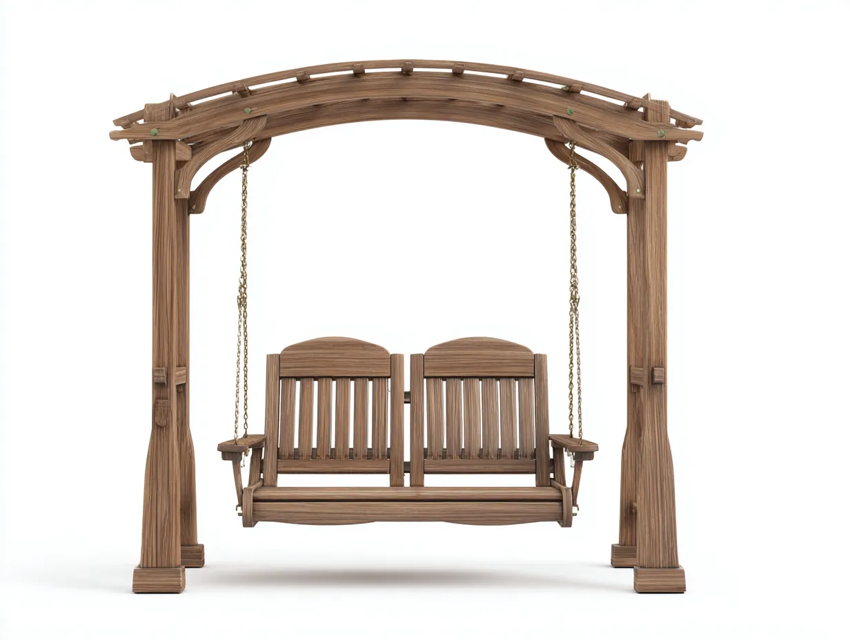 Balancelle de jardin en bois avec structure arquée 200x120x190 cm - bois naturel - balancelle double pour extérieur-Roomgetnest