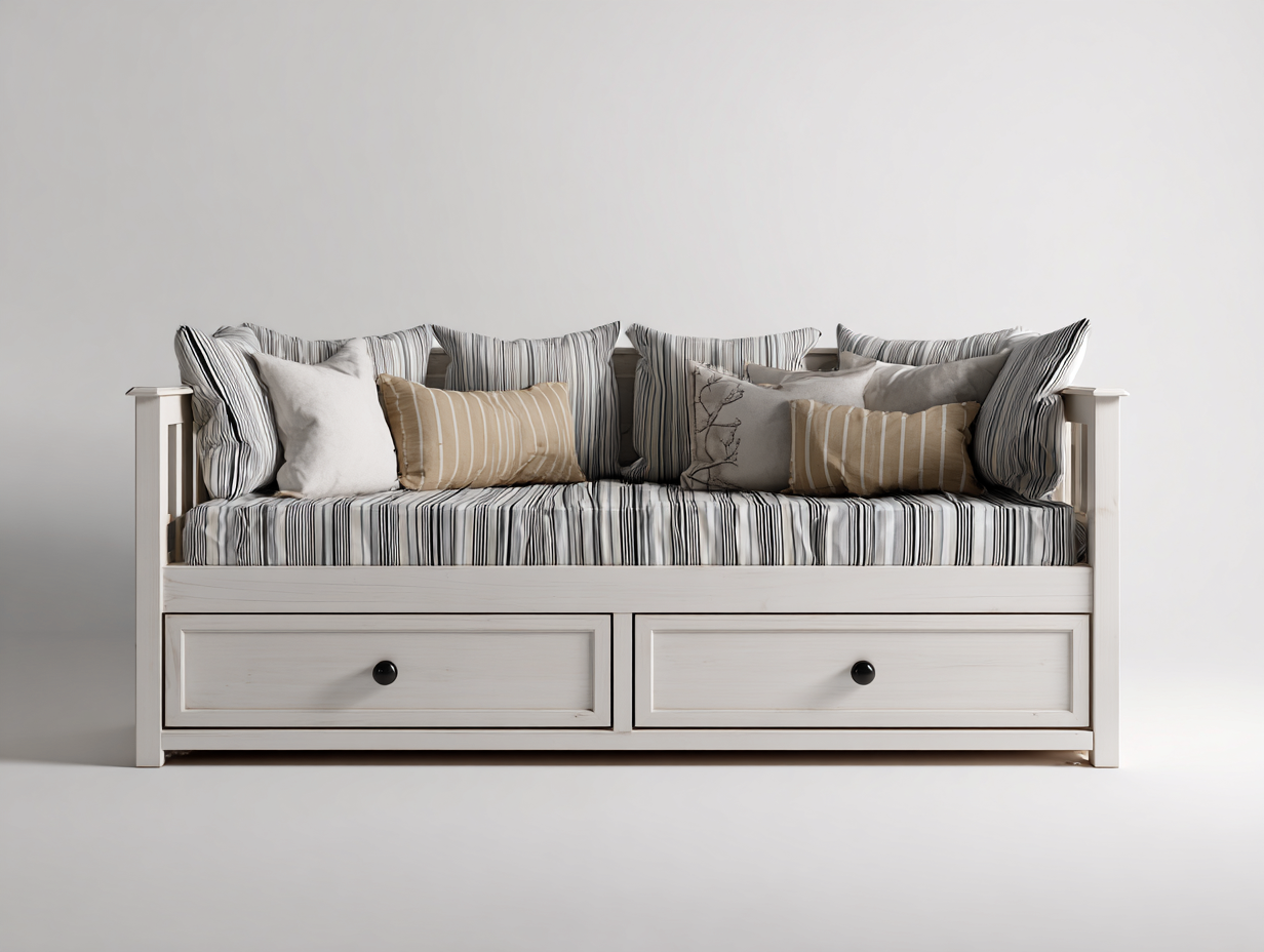 Canapé lit en bois avec revêtement textile 185x90x80 cm - blanc - design classique avec espace de rangement pour chambre-Roomgetnest