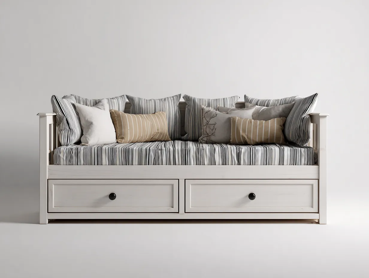 Canapé lit en bois avec revêtement textile 185x90x80 cm - blanc - design classique avec espace de rangement pour chambre-Roomgetnest