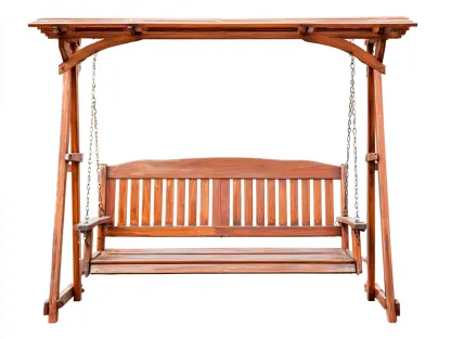 Balancelle de jardin en bois massif avec structure arquée 200x120x210 cm - marron - banc balançoire extérieur en bois-Roomgetnest