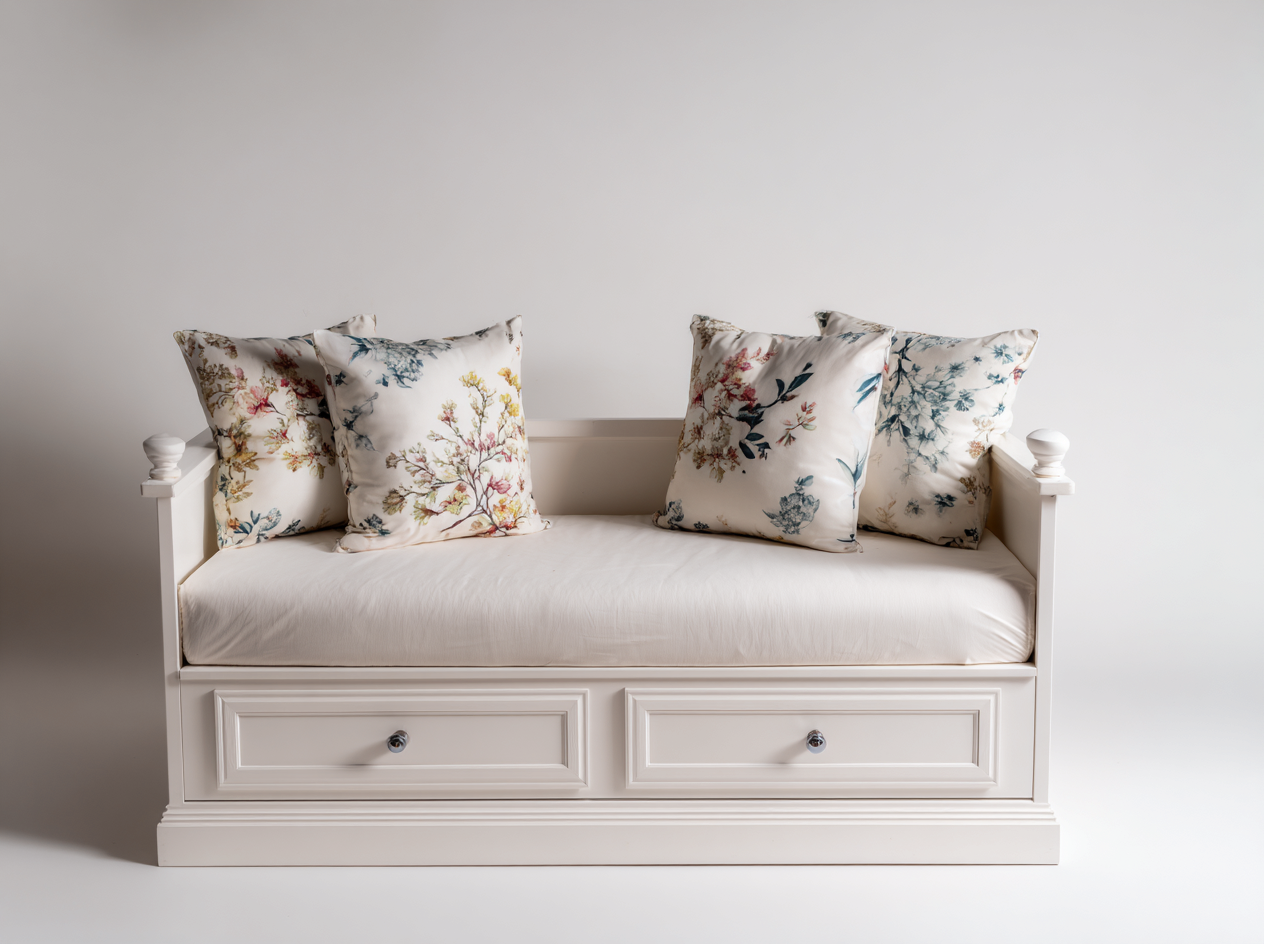 Canapé lit en bois avec revêtement textile 165x90x75 cm - blanc - design classique avec espace de rangement pour chambre-Roomgetnest