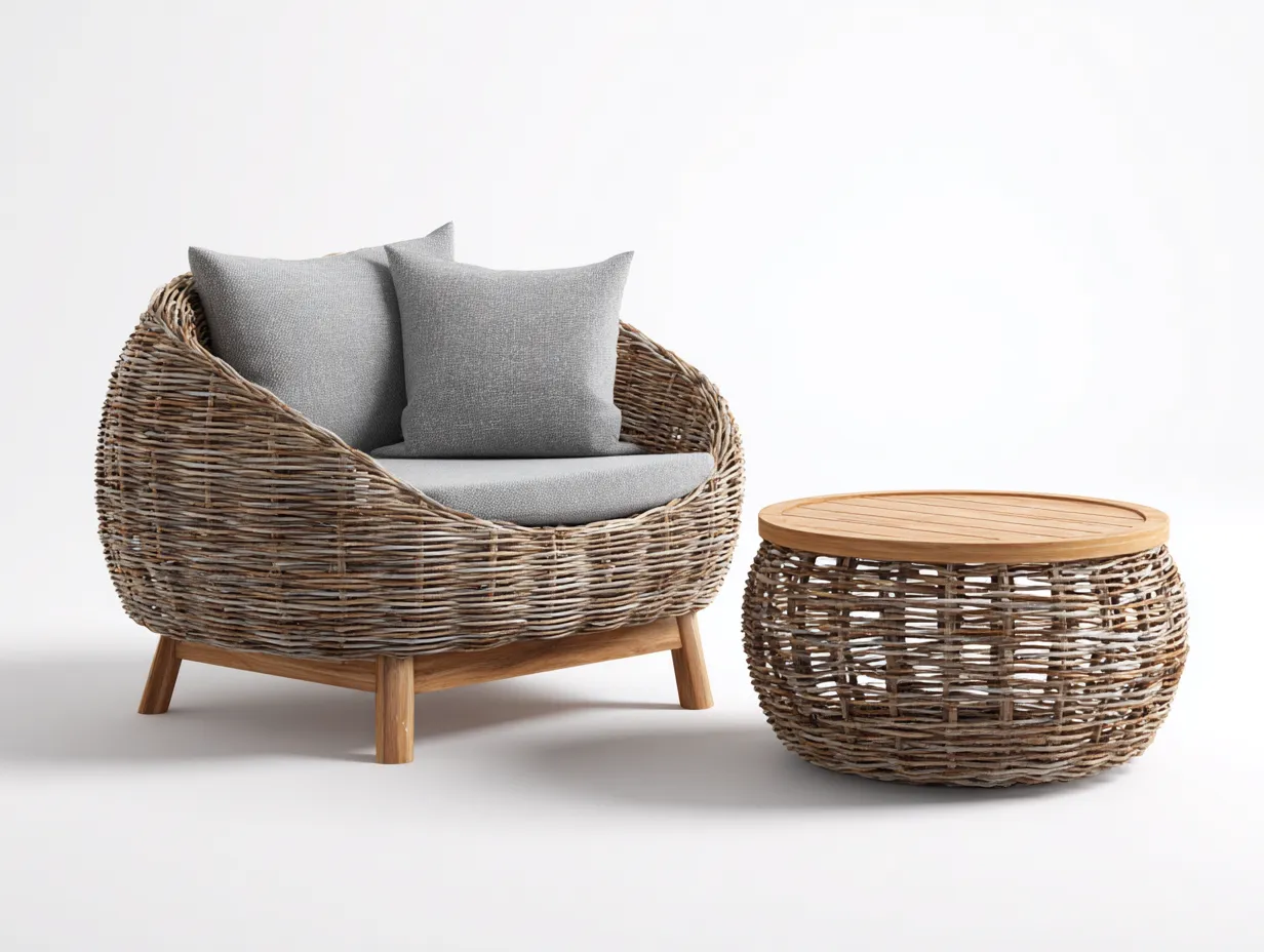 Canapé de jardin en rotin tressé avec table basse 120x75x75 cm - bois naturel - style naturel extérieur-Roomgetnest