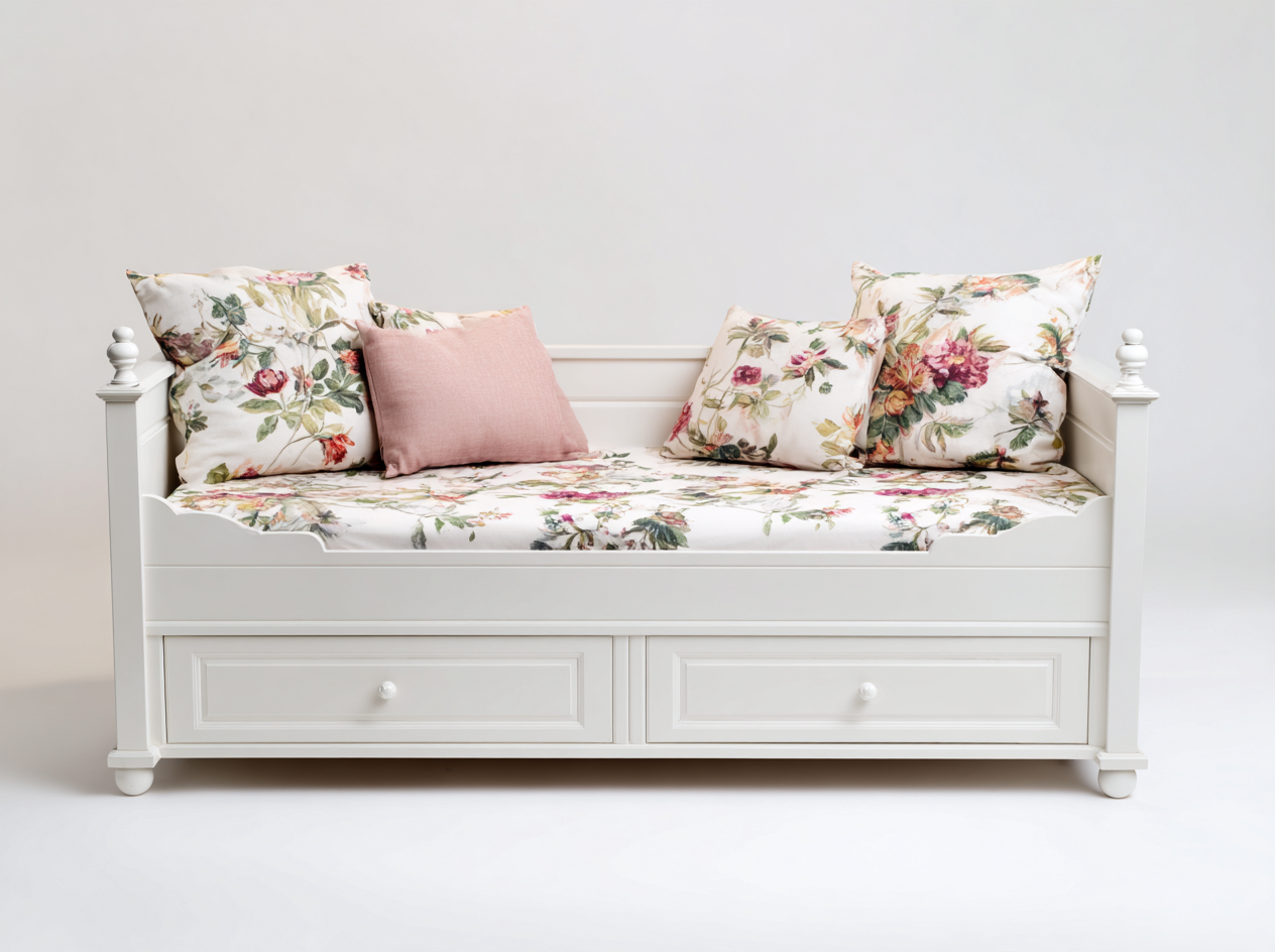 Canapé lit en bois avec revêtement textile 160x90x74 cm - blanc - design classique avec espace de rangement pour chambre-Roomgetnest