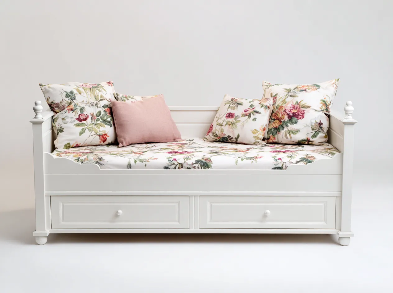 Canapé lit en bois avec revêtement textile 160x90x74 cm - blanc - design classique avec espace de rangement pour chambre-Roomgetnest