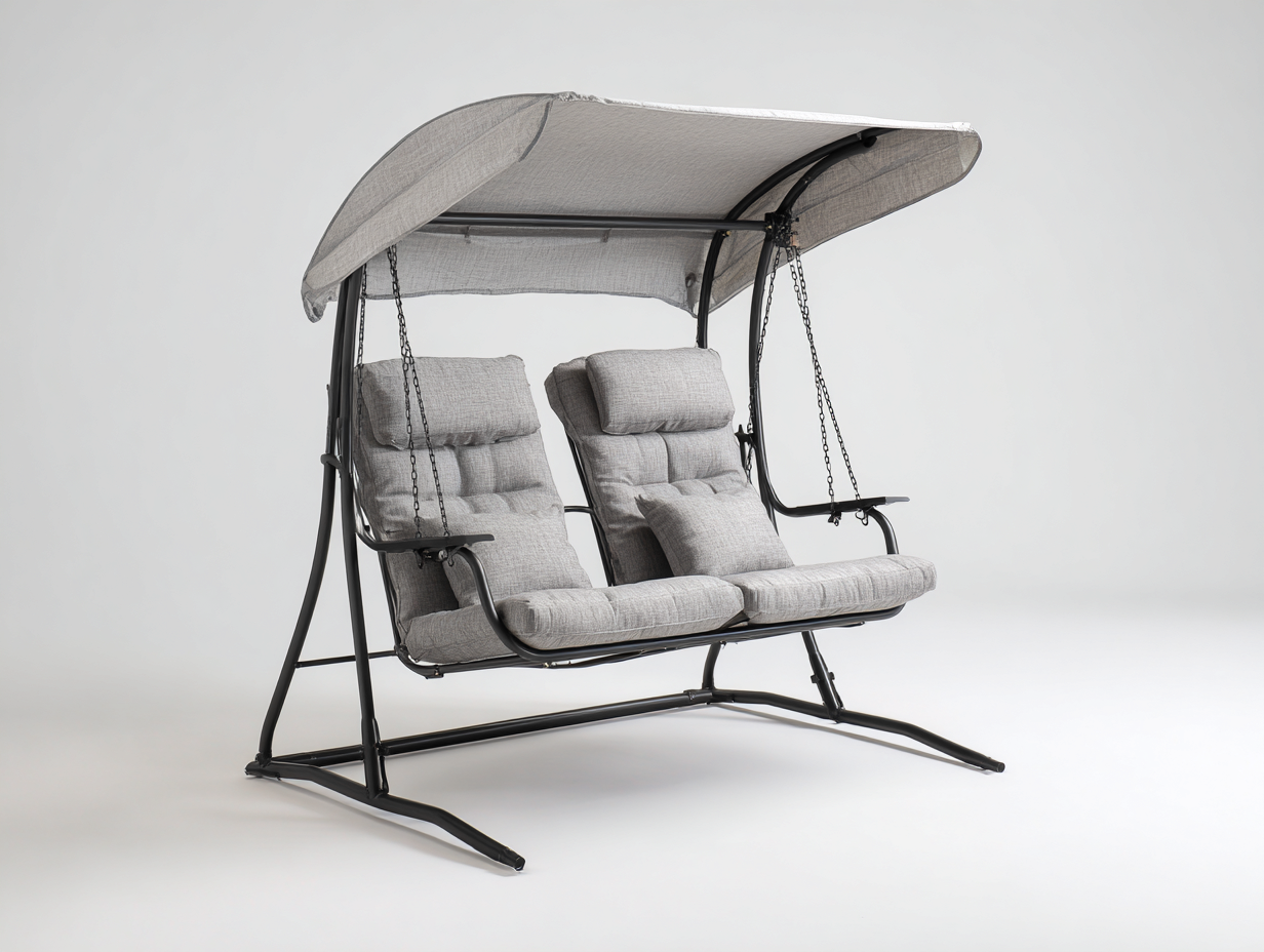 Balancelle de jardin 2 places en métal avec auvent 170x120x160 cm - gris - noir - balancelle extérieure compacte-Roomgetnest
