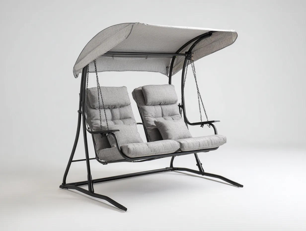 Balancelle de jardin 2 places en métal avec auvent 170x120x160 cm - gris - noir - balancelle extérieure compacte-Roomgetnest