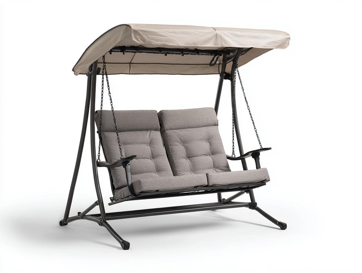 Balancelle de jardin 2 places en métal avec auvent 165x120x160 cm - gris - beige - noir - balancelle extérieure avec assise suspendue-Roomgetnest