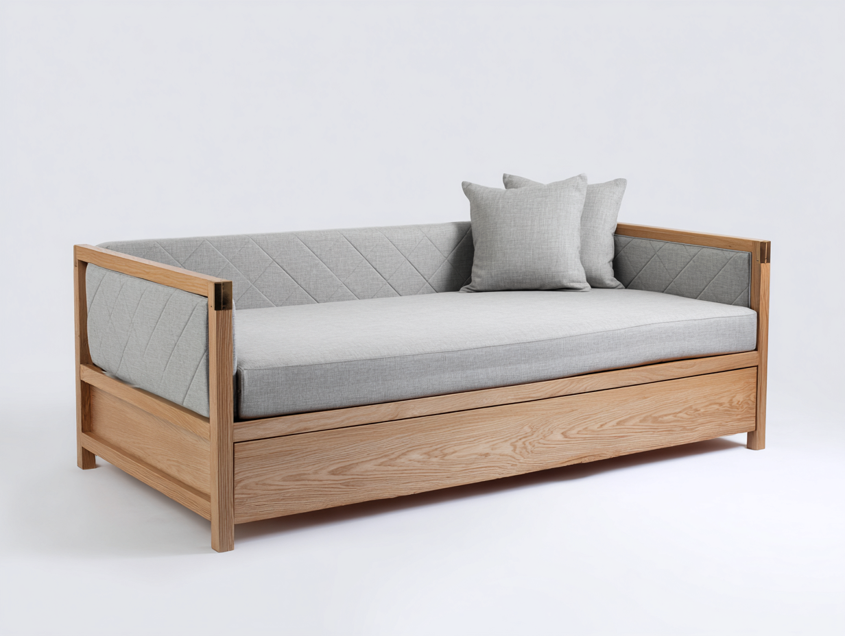 Canapé lit en tissu avec structure en bois 170x92x76 cm - gris clair - style contemporain pour chambre-Roomgetnest