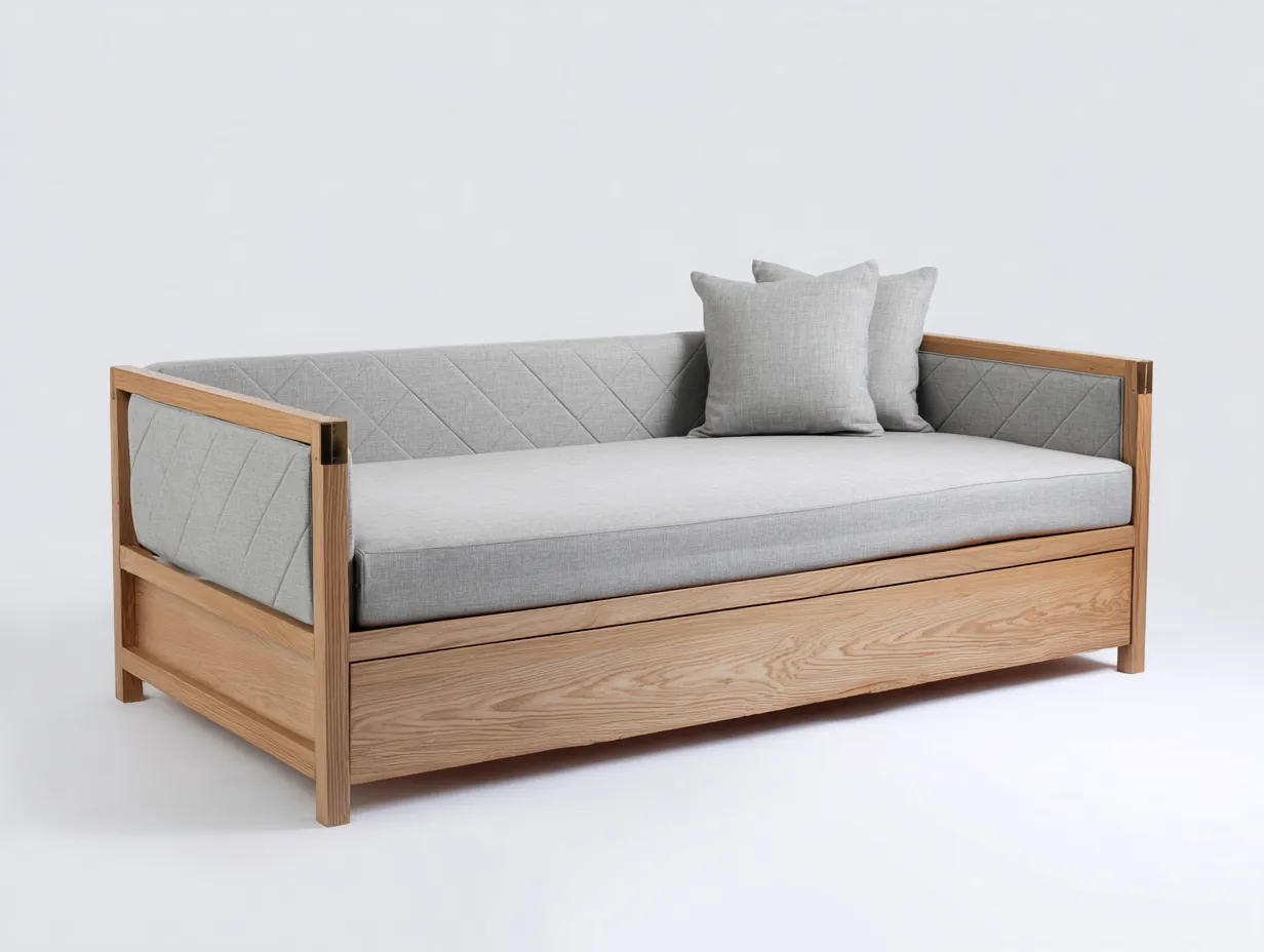 Canapé lit en tissu avec structure en bois 170x92x76 cm - gris clair - style contemporain pour chambre-Roomgetnest