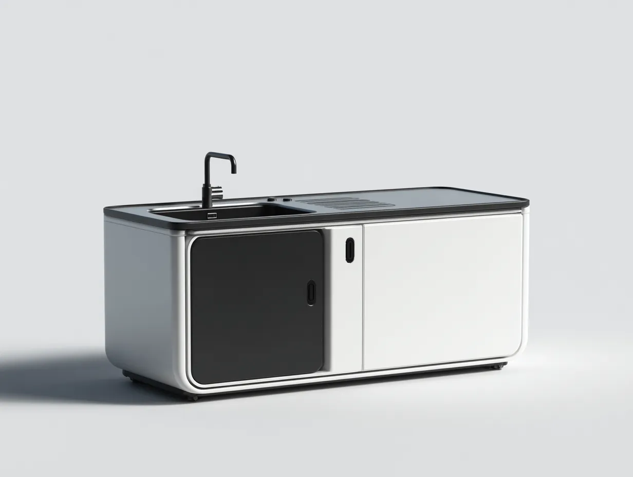 Isola da cucina da esterno-acciaio-160x60x90 cm-bianco-nero-design moderno-Loftmyyard