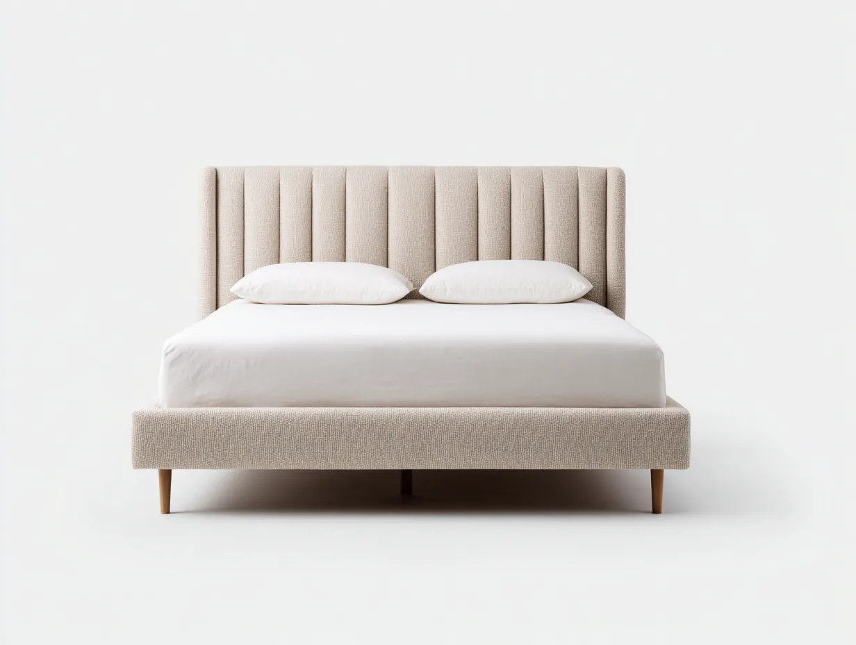 Letto matrimoniale - tessuto - 218x178x114 cm - beige - stile minimalista-Loftmyyard