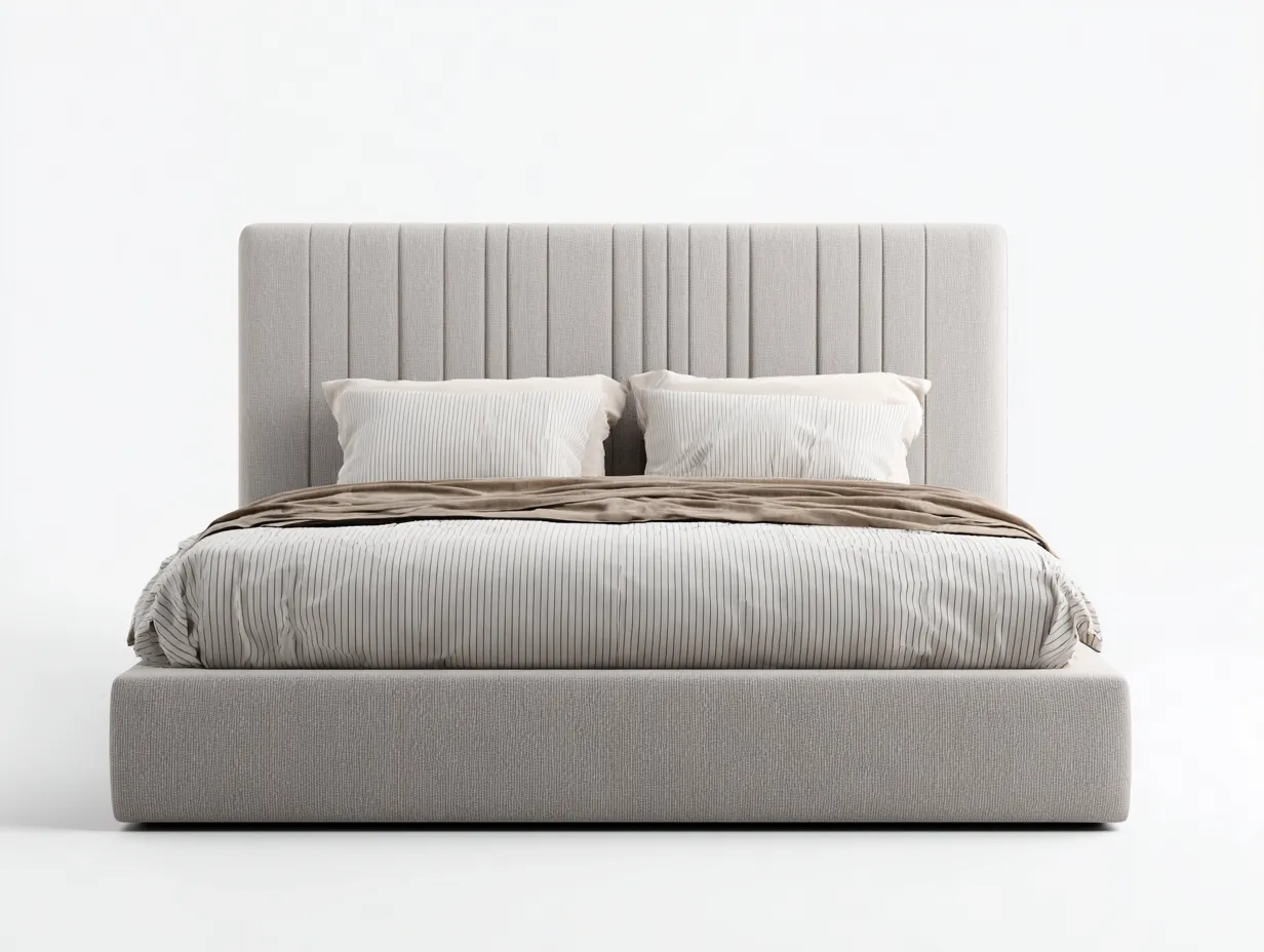 Letto matrimoniale - tessuto - 212x170x112 cm - beige - stile minimalista-Loftmyyard