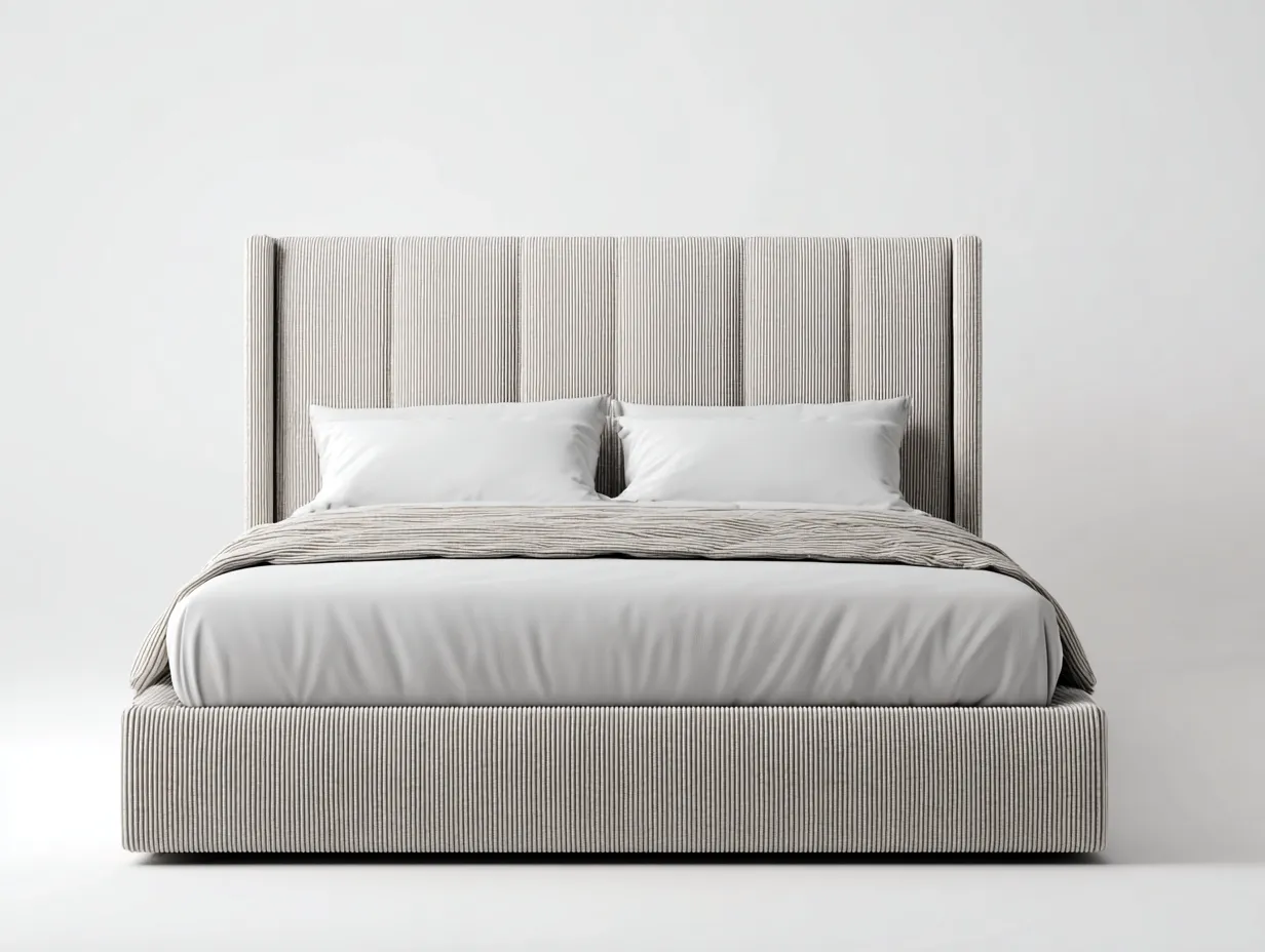 Letto matrimoniale - tessuto - 214x176x118 cm - beige - stile minimalista-Loftmyyard