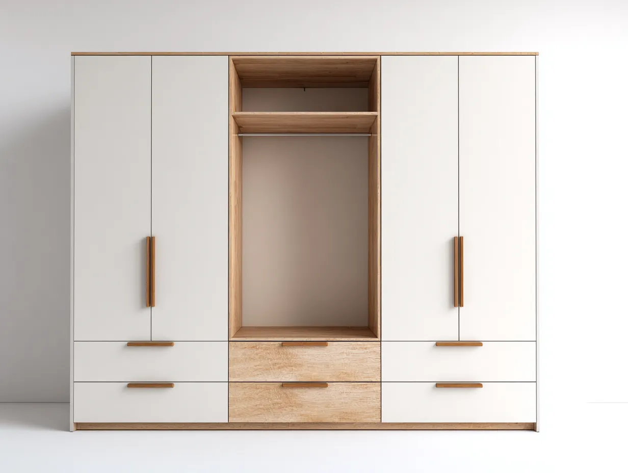 Armadio - MDF-Legno - 240x60x220 cm - bianco-marrone - stile moderno-Loftmyyard