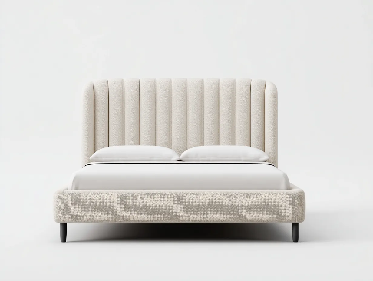 Letto matrimoniale - tessuto - 216x176x120 cm - beige chiaro - stile minimalista-Loftmyyard