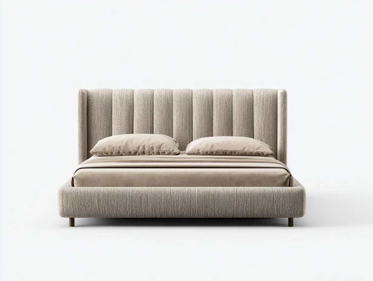 Letto matrimoniale - tessuto - 220x180x116 cm - beige - stile minimalista-Loftmyyard