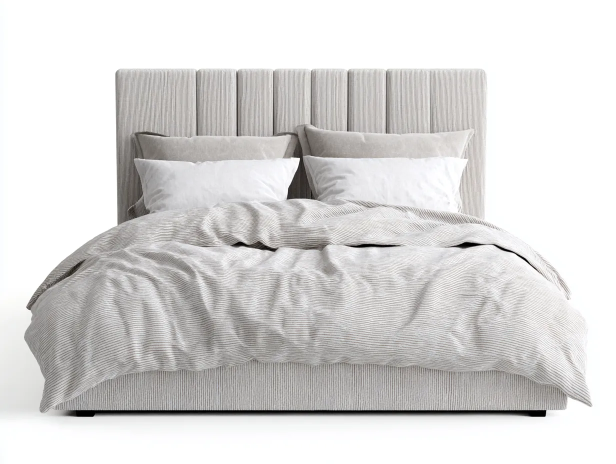 Letto matrimoniale - tessuto - 216x172x114 cm - beige chiaro - stile minimalista-Loftmyyard