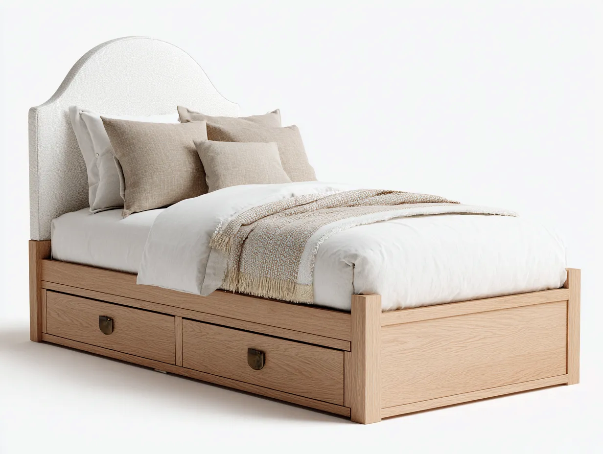 Einzelbett-Holz-Stoff-218x102x115 cm-Braun-Beige-klassischer Stil-Sofagobase