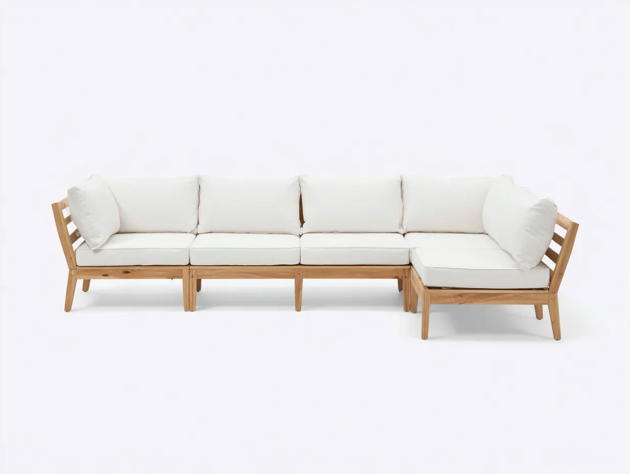 Gartensofa-Holz-Stoff-268x82x78 cm-Naturholz-Weiss-Modernes Outdoor Design-Sofagobase