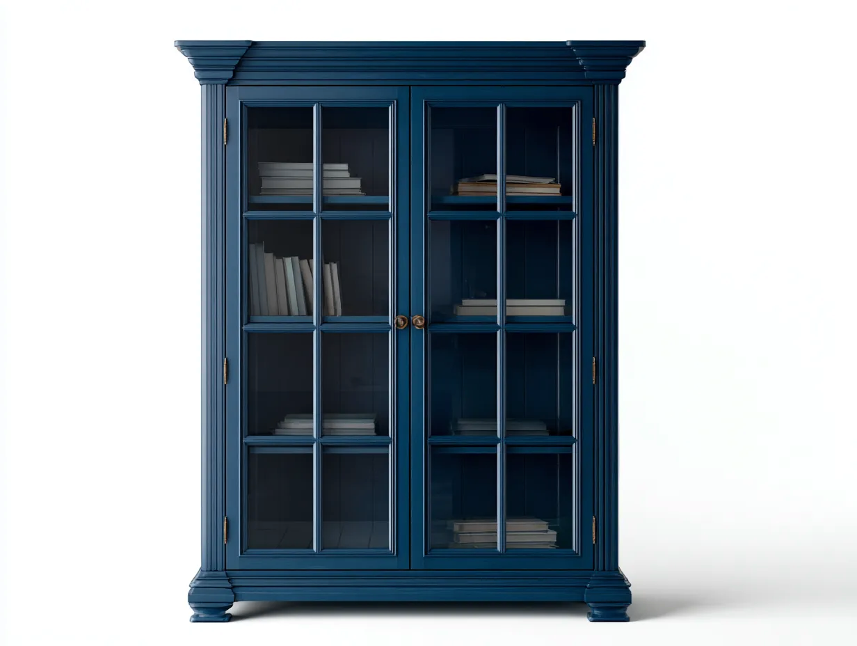 Vitrine-Holz-Glas-102x45x190 cm-Blau-klassisches Design-Sofagobase